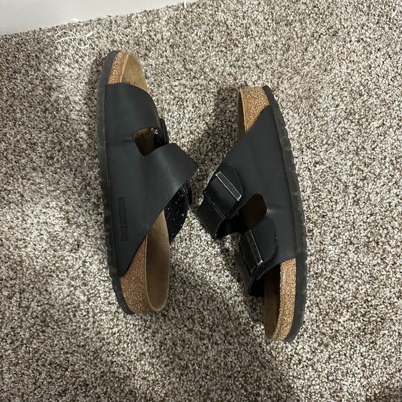 BIRKENSTOCK Unisex Arizona Sandals Size L7/M5 In Natural Leather Oiled Black - Picture 9 of 10